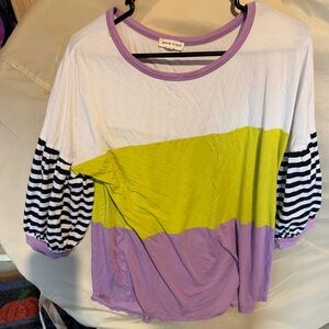 Main Strip Purple and Yellow Colorblock Long Sleeve Top
